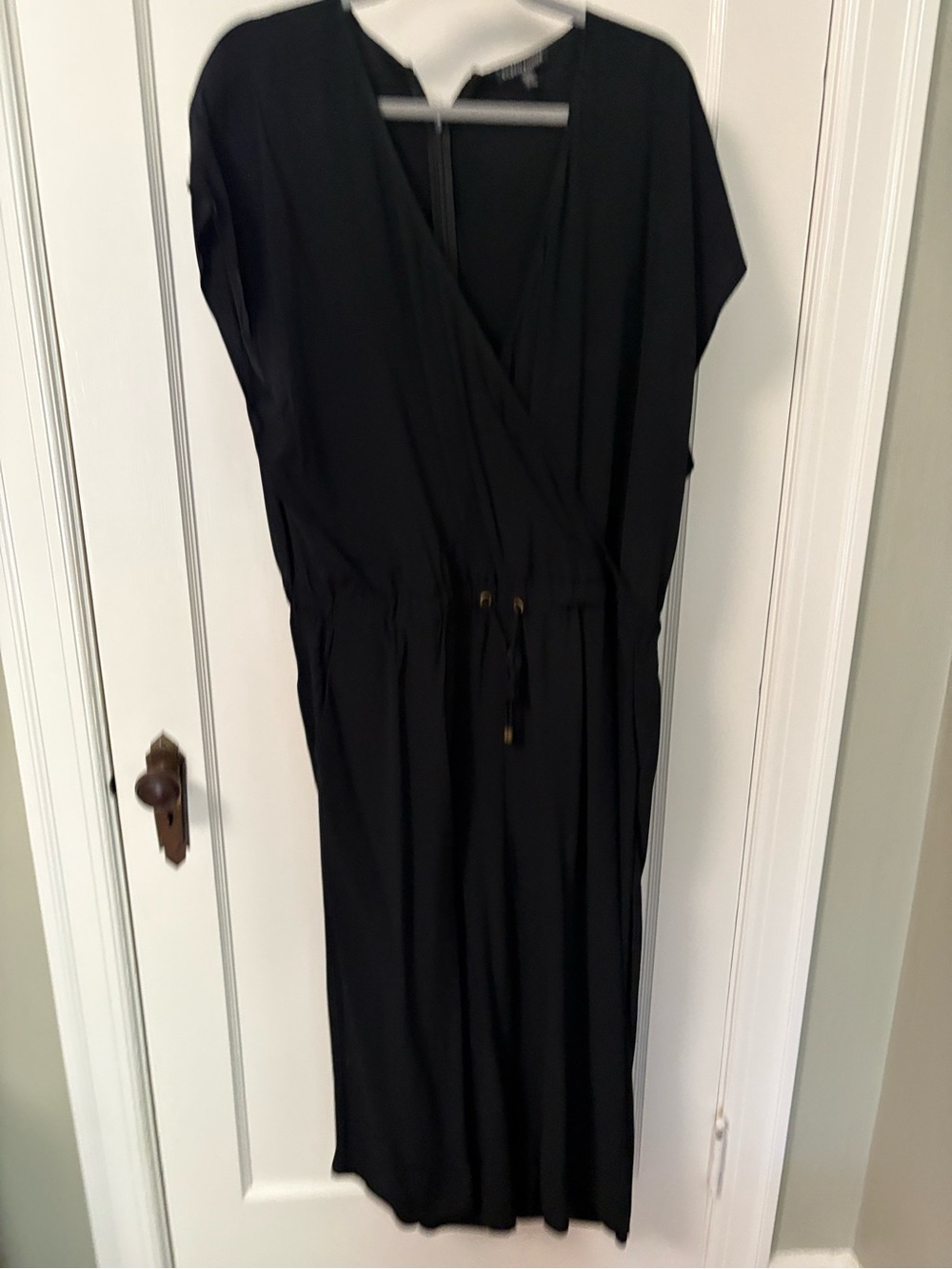 Eileen Fisher Black Midi Drawstring faux Wrap romper